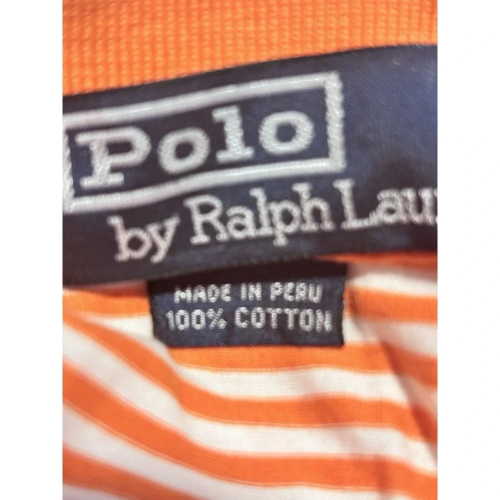 Polo Ralph Lauren Large Orange White Stripe 100% Cotton Large Polo 48x29 Clean